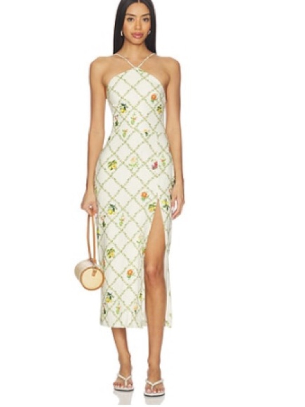 Amanda Uprichard Abby Midi Dress - Trellis Print (Green/Yellow)